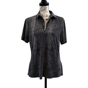 Jamie Sadock Women's Short Sleeve Top Collared 1/4 Zip Snake Print Gray Size M